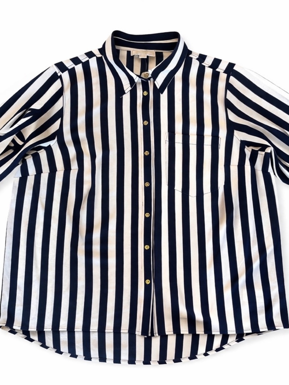 Michael Kors Blue and White Vertical Cabana Stripe Button-Up Shirt Women’s 20 WP